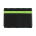 Minimalist black PU leather magic wallet with green cross-grain texture and logo - Green