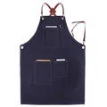 Tablier en jean bleu foncé avec sangles croisées en cuir marron et poches multifonctions - Taille Unique (80x54cm) / Style C Bleu