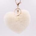 Close-up of fluffy off-white heart plush keychain with elegant golden metal lobster clasp - Beige / Silver Circular Single-ring Buckle