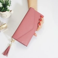 Pink faux leather long wallet for women with tassel and gold heart pendant decoration - Dusty Pink