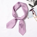 Violet satin silk neck scarf with metallic luster tied in a minimalist elegant knot - 70x70cm / Violet