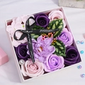 Pink and purple soap flower bouquet in a white square gift box with black ribbon - 15cm*15cm*8cm / Rose Small Square Box (Purple)
