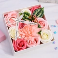 Pink square soap flower gift box with peach roses and pearls for Valentine's Day - 15cm*15cm*8cm / Rose Small Square Box (Pink)