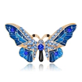 Broche de mariposa en esmalte azul con cristales y baño de oro en fondo blanco - Mariposa (B173-A) / Azul