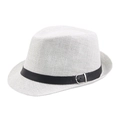 White woven fedora with black leather band and silver buckle, summer sun protection hat - 58 / White