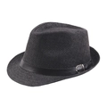 Classic black straw fedora hat for men featuring a black leather band and silver buckle - 58 / Black