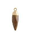 Close-up of a natural agate bullet pendant with brown stripes and a gold metal cap - Tiger Eye
