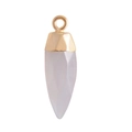 Macro view of teardrop natural stone pendant with gold plated bail and faceted crystal texture - Grey Agate