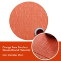 Orange 35cm round PVC placemat with bamboo weave texture for heat insulation - Orange