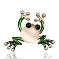 Charming frog brooch with green enamel limbs and pink opal stone on white background - Green Frog (3.3*3.8cm)