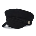 Casquette de marin noire en laine avec cordon tressé décoratif et boutons d'ancre métalliques - M (56-58cm) / Noir
