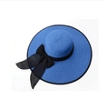 Cappello da sole blu in paglia con fiocco nero e tesa larga per la spiaggia estate - M / Blu Reale