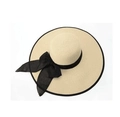 Chapeau de soleil beige à large bord avec ruban noir pour protection solaire de plage - M (56-58cm) / Beige