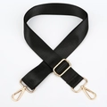 Adjustable black wide nylon bag strap with light gold metal swivel lobster hooks - Solid Black Silver Hook