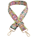 Ethnic style colorful adjustable wide shoulder strap with bohemian geometric patterns - Abstract Flower Silver Hook