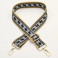 Adjustable wide replacement bag strap with black white geometric patterns and gold clips - Chain Texture Gold Hook