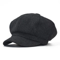 Casquette gavroche noire classique en laine mélangée, béret octogonal élégant pour hommes et femmes - M (56-58cm) / Gris