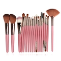 20-piece makeup brush set with pink handles and rose gold ferrules on white background - 18 Pcs Sweet Pink Set (S-FK)