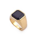 Anillo de sello para hombre en acero inoxidable dorado con una piedra de ónix negro - US 7 / Dorado