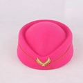 Deep pink flight attendant pillbox hat with gold wheat badge and rope decoration - Pink
