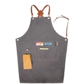 Tablier de travail en toile gris foncé avec des bretelles réglables en cuir brun - Taille Unique (80x54cm) / Anneau Gris