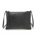 Sleek black envelope shoulder bag with tassel detail and slim crossbody strap - Black