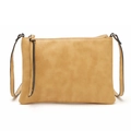 Close-up of light brown crossbody bag with textured faux leather and tassel zipper detail - Apricot