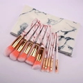 Detail of 10-piece marble makeup brush set with pink gradient bristles and pouch - Set With Bag / 10 Piece Set / Pink