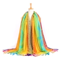 Etnische retro jacquard sjaal met kleurrijk pauwenveerpatroon en franjes aan de rand - Geel