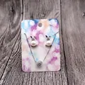 Silver jewelry set with rabbit pearl earrings and pavé ball necklace on display card - Twinkling Star Pattern (Earring Card) / 5x7cm
