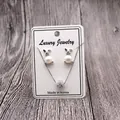Luxury bunny pearl earrings and sparkling rhinestone sphere pendant necklace set on card - White LJ Pattern (Earring Card) / 5x7cm