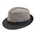 Cappello di paglia da uomo con motivo geometrico nero e beige e nastro decorativo - M (56-58cm) / Nero