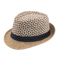 Cappello estivo da uomo in paglia intrecciata marrone e bianco con nastro nero - M (56-58cm) / Cachi