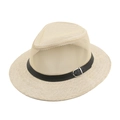 Men's breathable mesh straw fedora hat in cream white with black leather band detail - Size 58 / Beige