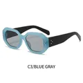 Gafas de sol octagonales azul translúcido con lentes grises y remaches plateados - Montura Azul Lentes Gris Transparentes