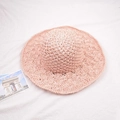 Rosafarbener handgehäkelter Sonnenhut für Damen mit breiter Krempe und Lochmuster - Kind (53-55CM) / Rosa