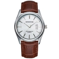 Men's fashion quartz watch with silver metal case, white dial, and brown leather strap - Male Style / Brown Leather Strap White Dial Men