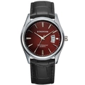 Men's quartz watch with deep red gradient dial, silver case, and black leather strap - Male Style / Black Leather Strap Coffee Dial Men