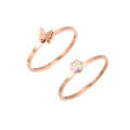 Two-piece rose gold butterfly ring set with textured wings and iridescent gemstone - US 7 / Rose Gold