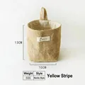 Hanging jute storage bag with yellow striped lining and Animal Story label 10x13cm - Yellow Plaid