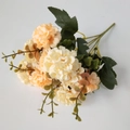 Detailed cream and light orange artificial hydrangea bouquet with realistic green leaves - Champagne