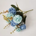 Close-up of blue and light cyan faux hydrangea petals with realistic leaf texture - Blue