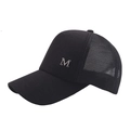 Black mesh baseball cap with silver M metal letter decoration and breathable rear panels - Adult Black