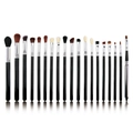 Set professionale di 18 pennelli trucco con manici neri e ghiere in argento lucido - Set da 19 Pezzi Nero Senza Borsa