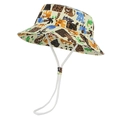 Detail eines beigen Kinder-Sonnenhuts mit Tierprints und verstellbarem Windseil - M (50cm) / Beige Tierdruck (80FMZ110)