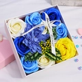 Blue and yellow soap rose flower gift box with ribbon in elegant white square packaging - 15cm*15cm*8cm / Rose Small Square Box (Blue)