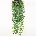 Close-up of artificial hanging ivy vines with lush green leaves in a woven basket - Grape Leaf