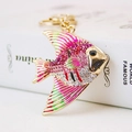 Pink tropical fish keychain with gold plating and sparkling rhinestones for handbags - Pink