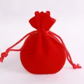Red velvet drawstring jewelry pouch with round base for premium gift packaging - 7x9cm / Red
