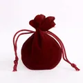 Burgundy velvet drawstring jewelry gift bag with round base and soft texture - 7x9cm / Burgundy